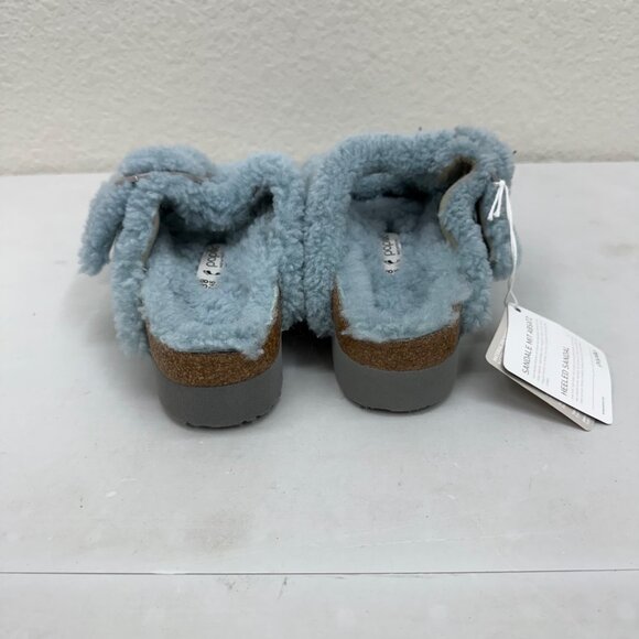Papillio Birkenstock Arizona Big Buckle Blue Sherpa Slide Sandals Womens 38 US 7 - Picture 3 of 8